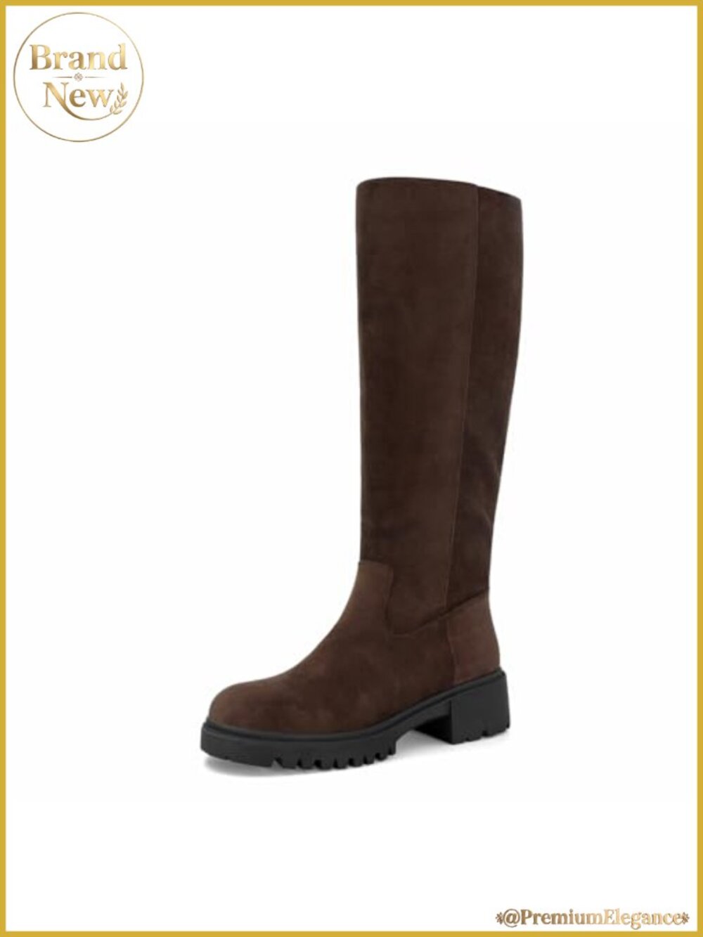 Knee High Boots Women Round Toe Chunky Heel Platform Side Zipper